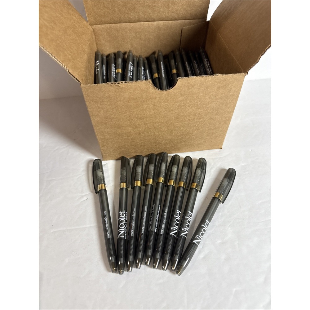 Vintage NICOLET NATIONAL BANK (100 PACK) Ball Point Pen 5.5" Grey With Black Ink